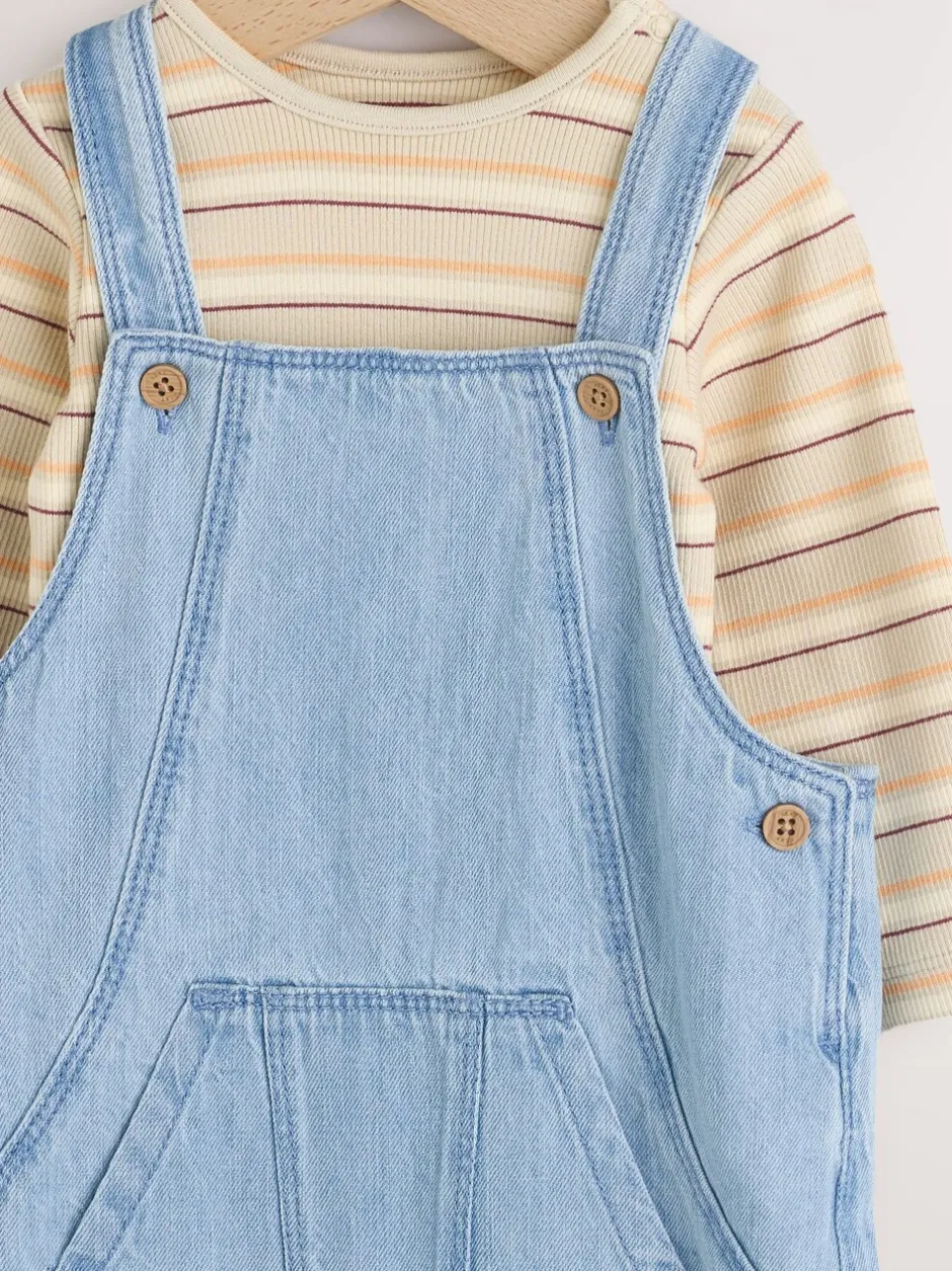 Rompertjes En Tuinbroeken*Next - Babyset van denim bretelbroeken en bodysuit (0 mnd - 2 jr) Blauw