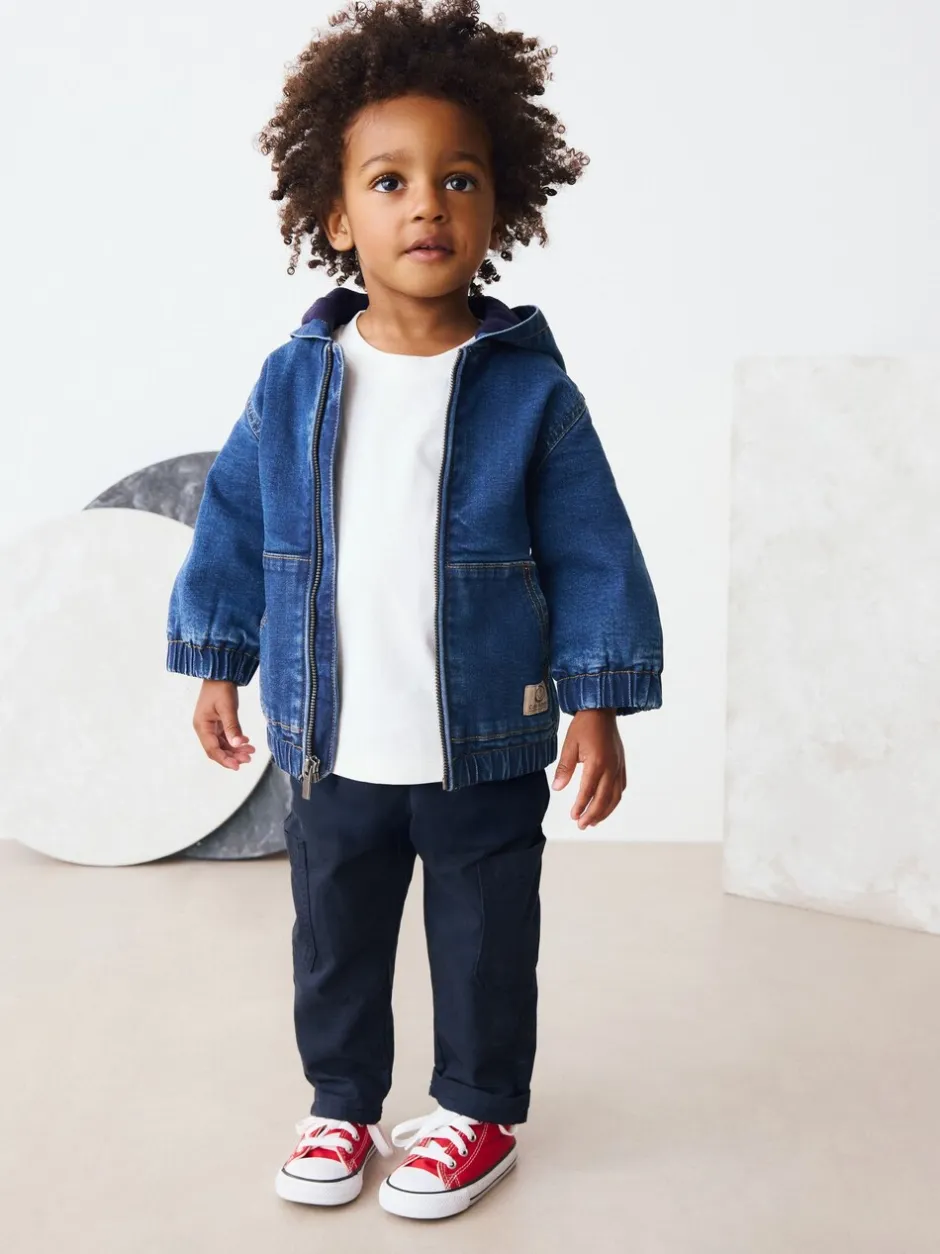 Shirts|Next Blauw - Borg gevoerd denim overshirt met capuchon en rits (3mnd-7jr)