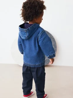 Shirts|Next Blauw - Borg gevoerd denim overshirt met capuchon en rits (3mnd-7jr)