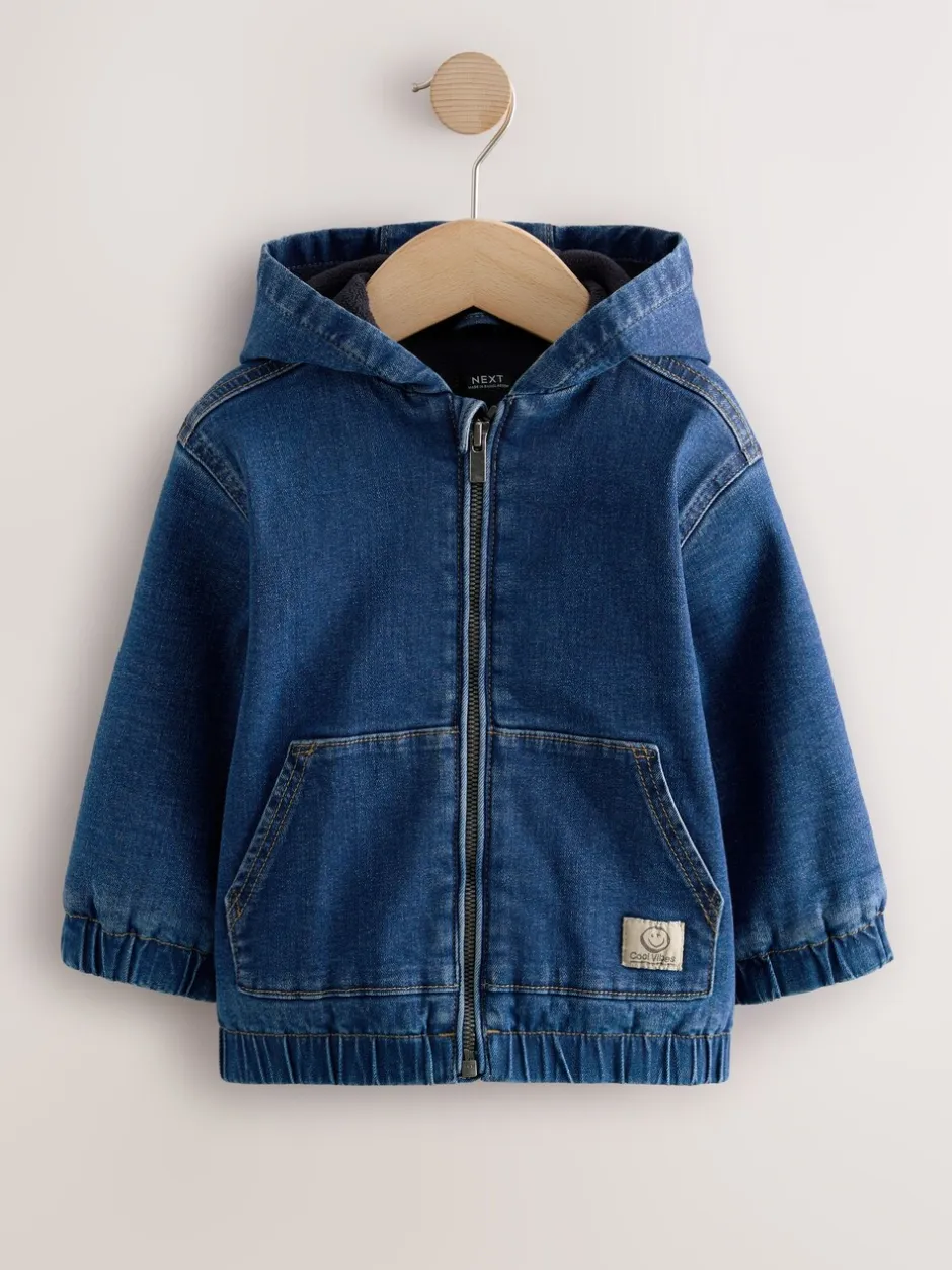 Shirts|Next Blauw - Borg gevoerd denim overshirt met capuchon en rits (3mnd-7jr)