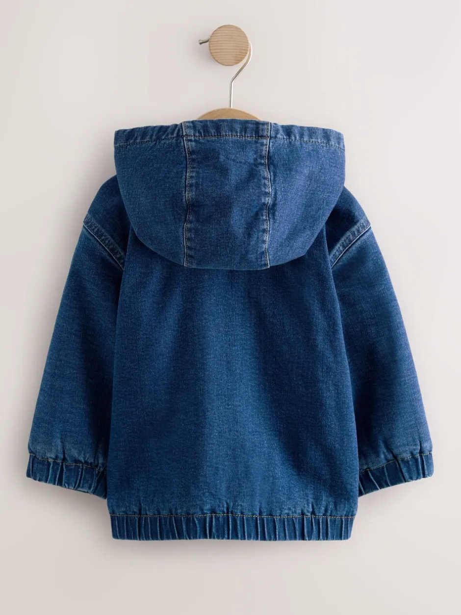 Shirts|Next Blauw - Borg gevoerd denim overshirt met capuchon en rits (3mnd-7jr)