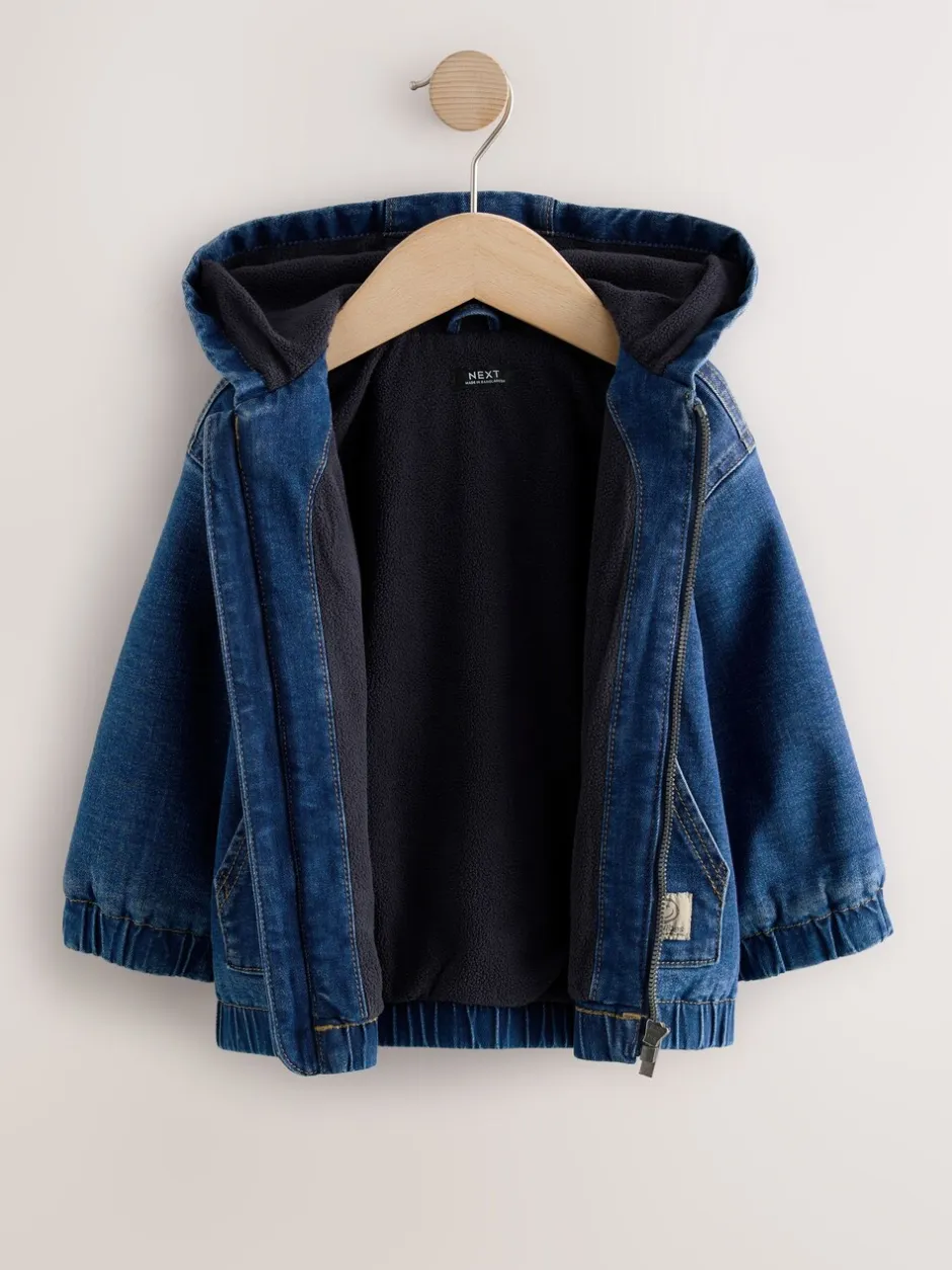 Shirts|Next Blauw - Borg gevoerd denim overshirt met capuchon en rits (3mnd-7jr)