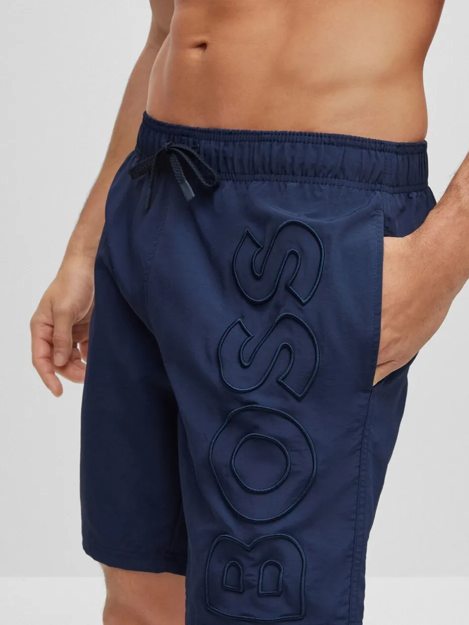 Badkleding|BOSS - Gevoerde zwembroek met walvis-logo Blauw