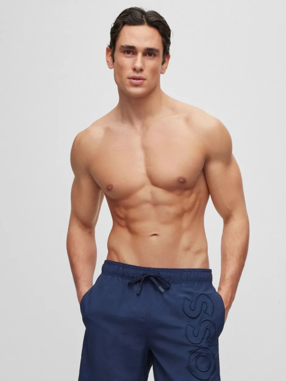 Badkleding|BOSS - Gevoerde zwembroek met walvis-logo Blauw
