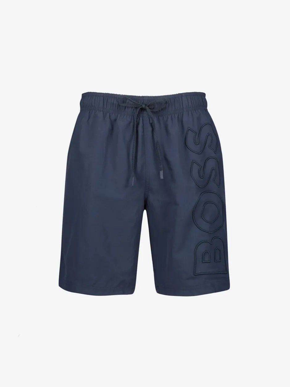Badkleding|BOSS - Gevoerde zwembroek met walvis-logo Blauw