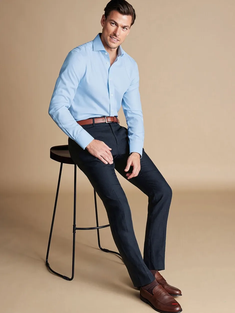 Formele Broek*Charles Tyrwhitt - slim fit 100% linnen broek Blauw