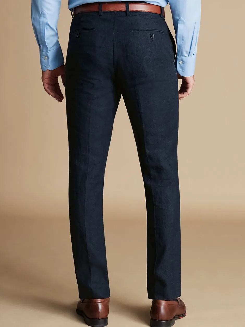 Formele Broek*Charles Tyrwhitt - slim fit 100% linnen broek Blauw