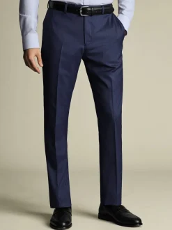 Formele Broek|Charles Tyrwhitt - Slim Fit Sharkskin Trousers Blauw