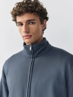 Sweaters En Hoody´S|Sweaters En Hoody´S*Next - Cotton Rich Jersey Full Zip Funnel Neck Sweatshirt Blauw
