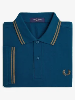 Poloshirts*Fred Perry Blauw - polo met tweekleurig gestreept randje