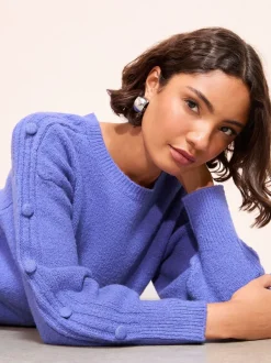 Gebreide Kleding*Friends Like These - Button Sleeve Detail Jumper Blauw