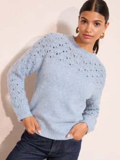 Gebreide Kleding*Friends Like These - Pointelle trui met stiksels Blauw