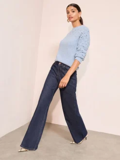 Gebreide Kleding*Friends Like These - Pointelle trui met stiksels Blauw