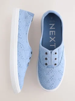 Sneakers|Next - Geborduurde veterloze canvas instapsneakers Blauw
