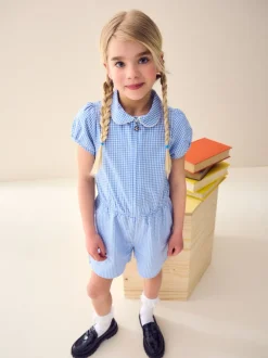 Jumpsuits En Playsuits*Next - Geruit schoolspeelpakje met rits aan de voorzijde en hoog aandeel katoen (3 - 14 jr) Blauw