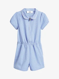 Jumpsuits En Playsuits*Next - Geruit schoolspeelpakje met rits aan de voorzijde en hoog aandeel katoen (3 - 14 jr) Blauw