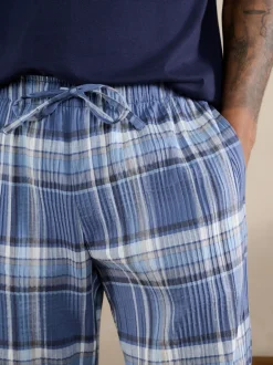 Pyjama's*Next Blauw - Geruite pyjama met korte mouwen