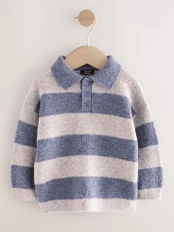 Truien En Breisels|Next - Gestreept gebreid rugbypoloshirt (3mnd-7jr) Blauw