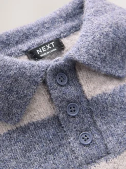 Truien En Breisels|Next - Gestreept gebreid rugbypoloshirt (3mnd-7jr) Blauw