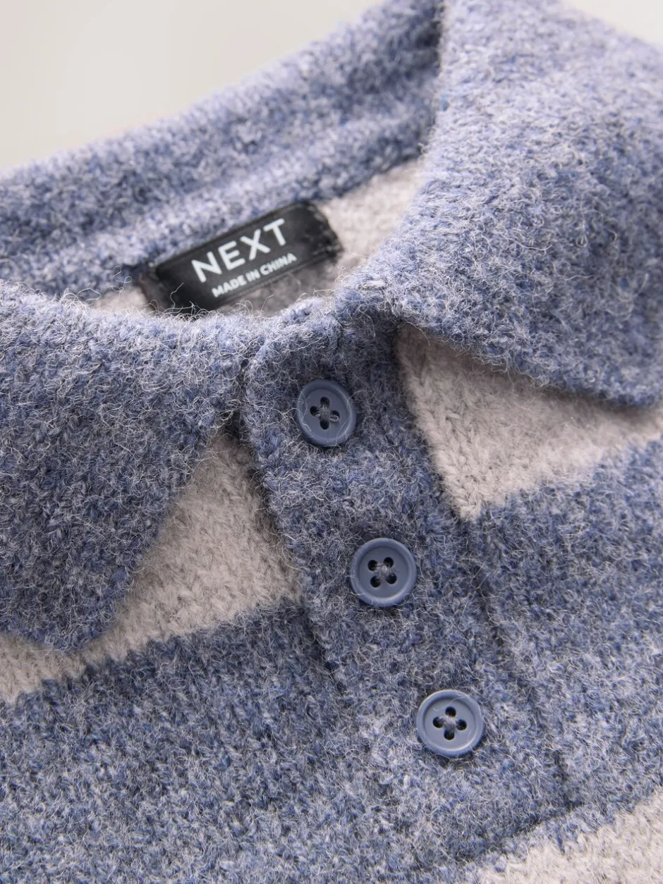 Truien En Breisels|Next - Gestreept gebreid rugbypoloshirt (3mnd-7jr) Blauw