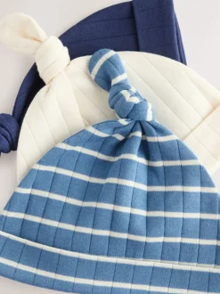 Mutsjes En Antikrabwantjes|Mutsen, Handschoenen En Sjaals|Next Blauw - Gestrikte top 100% katoenen hoeden verpakking van 3 (0 - 18 mnd)