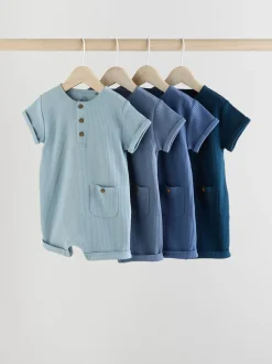 Sets En Combisets|Babypakjes En Babypyjama's*Next - Grootvader Knopen bij de hals 4 set Baby Rompertjes Blauw