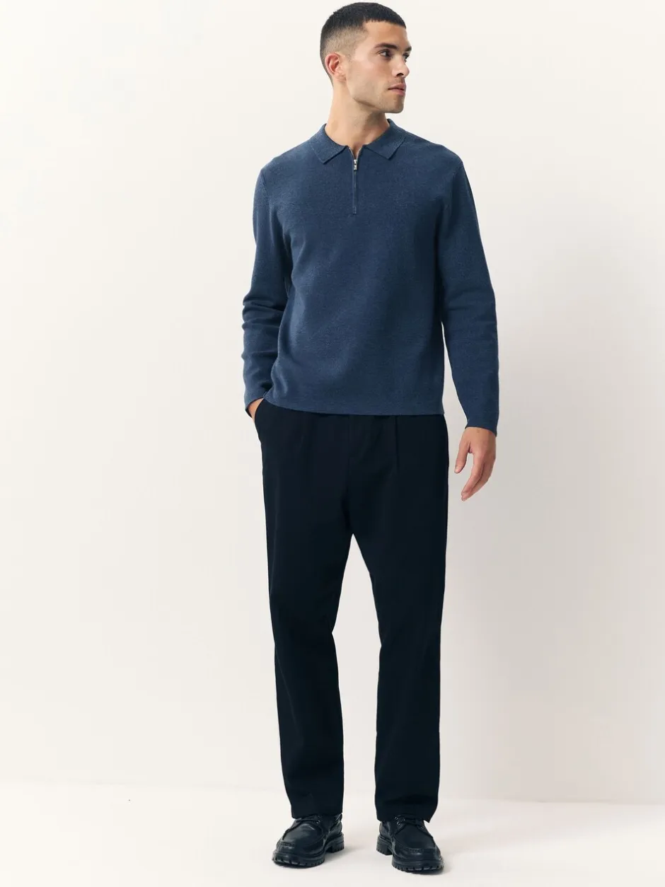 Gebreide Kleding|Poloshirts*Next Blauw - Half met rits - Regular Fit Premium Mid Weight Long Sleeve Knit Polo Shirt