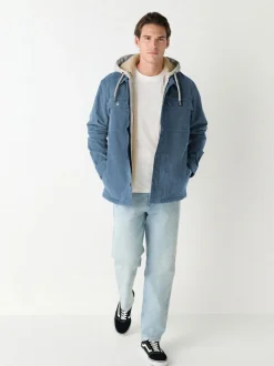Jassen En Jacks|Next - Hooded Corduroy Borg Lined Shacket Blauw