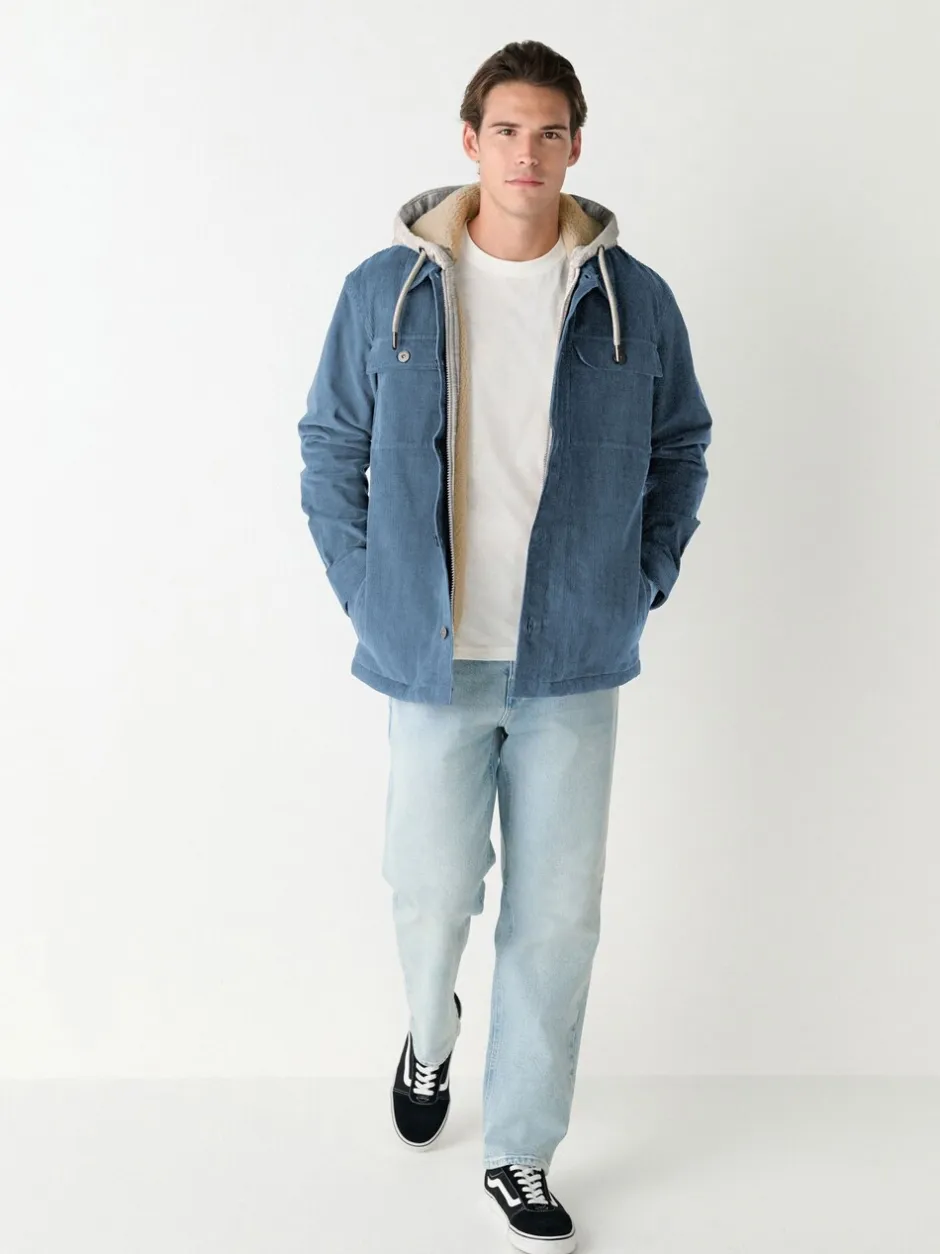 Jassen En Jacks|Next - Hooded Corduroy Borg Lined Shacket Blauw