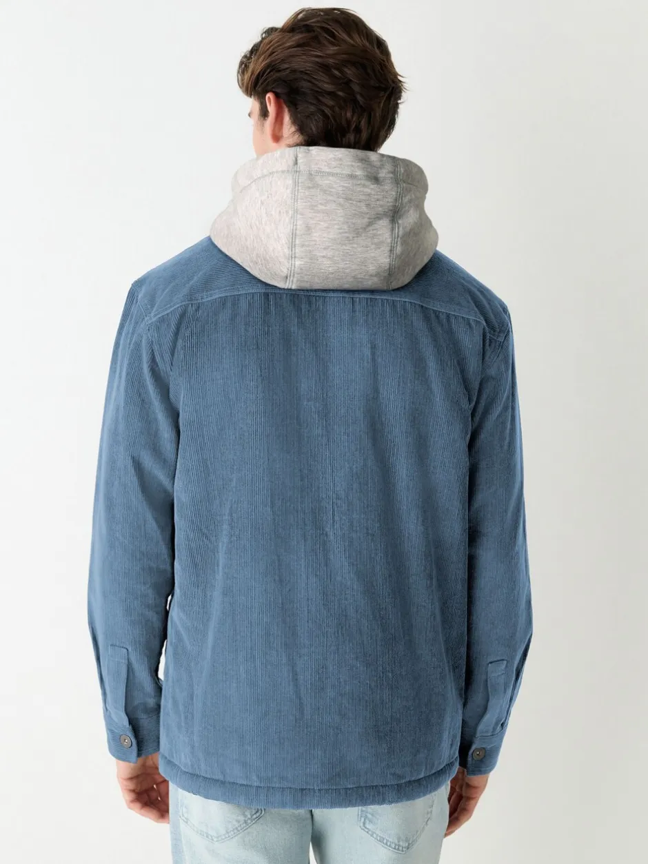 Jassen En Jacks|Next - Hooded Corduroy Borg Lined Shacket Blauw
