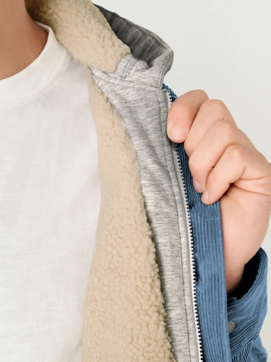 Jassen En Jacks|Next - Hooded Corduroy Borg Lined Shacket Blauw