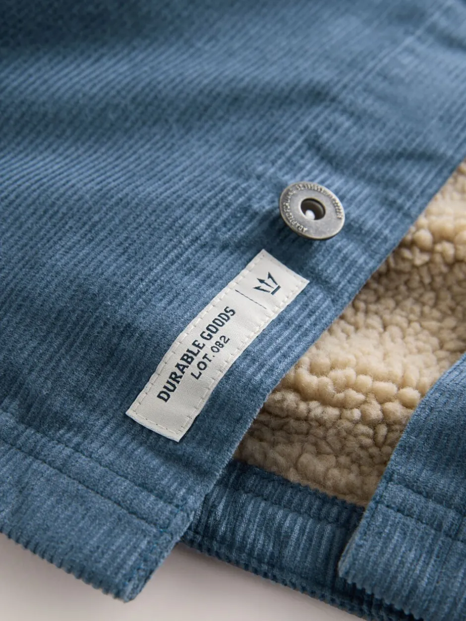 Jassen En Jacks|Next - Hooded Corduroy Borg Lined Shacket Blauw