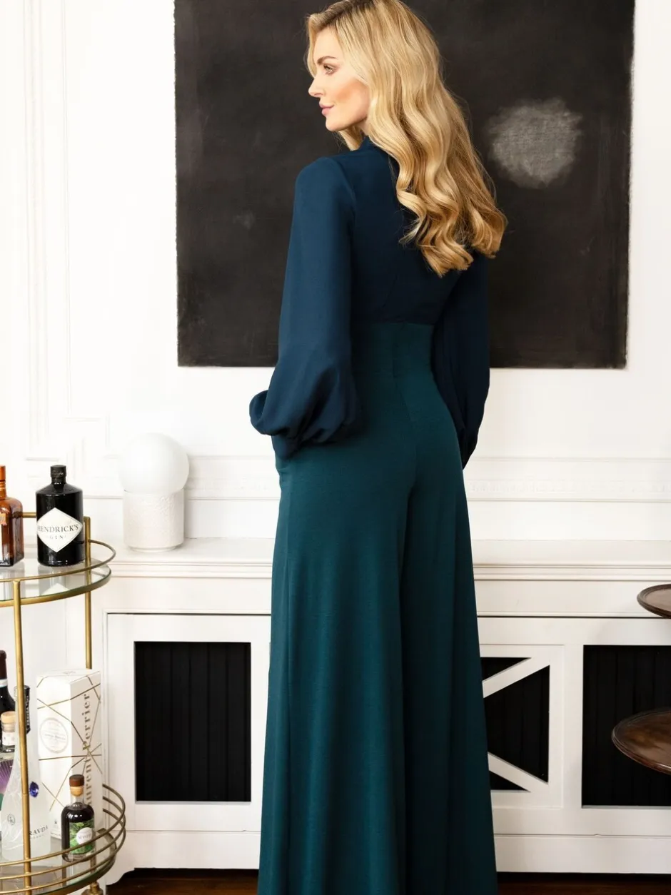 Jumpsuits En Playsuits*Hot Squash - HotSquash jumpsuit met wijde pijpen en blousonmouwen Blauw