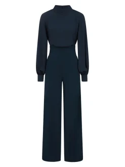 Jumpsuits En Playsuits*Hot Squash - HotSquash jumpsuit met wijde pijpen en blousonmouwen Blauw