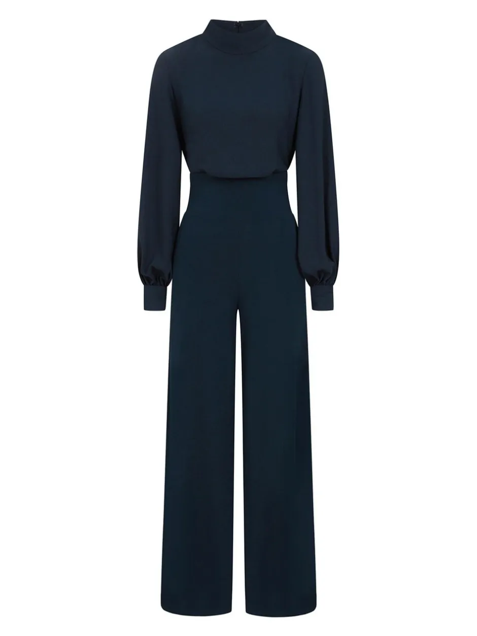Jumpsuits En Playsuits*Hot Squash - HotSquash jumpsuit met wijde pijpen en blousonmouwen Blauw