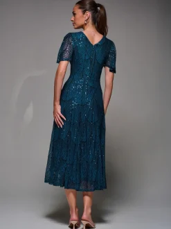 Jurken*Jolie Moi - Sequin Angel Sleeve Fit & Flare Midaxi Dress Blauw