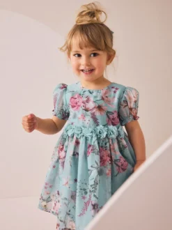 Jurken|Gelegenheidskleding*Next - Jurk met bloemencorsage (3mnd -8jr) Blauw