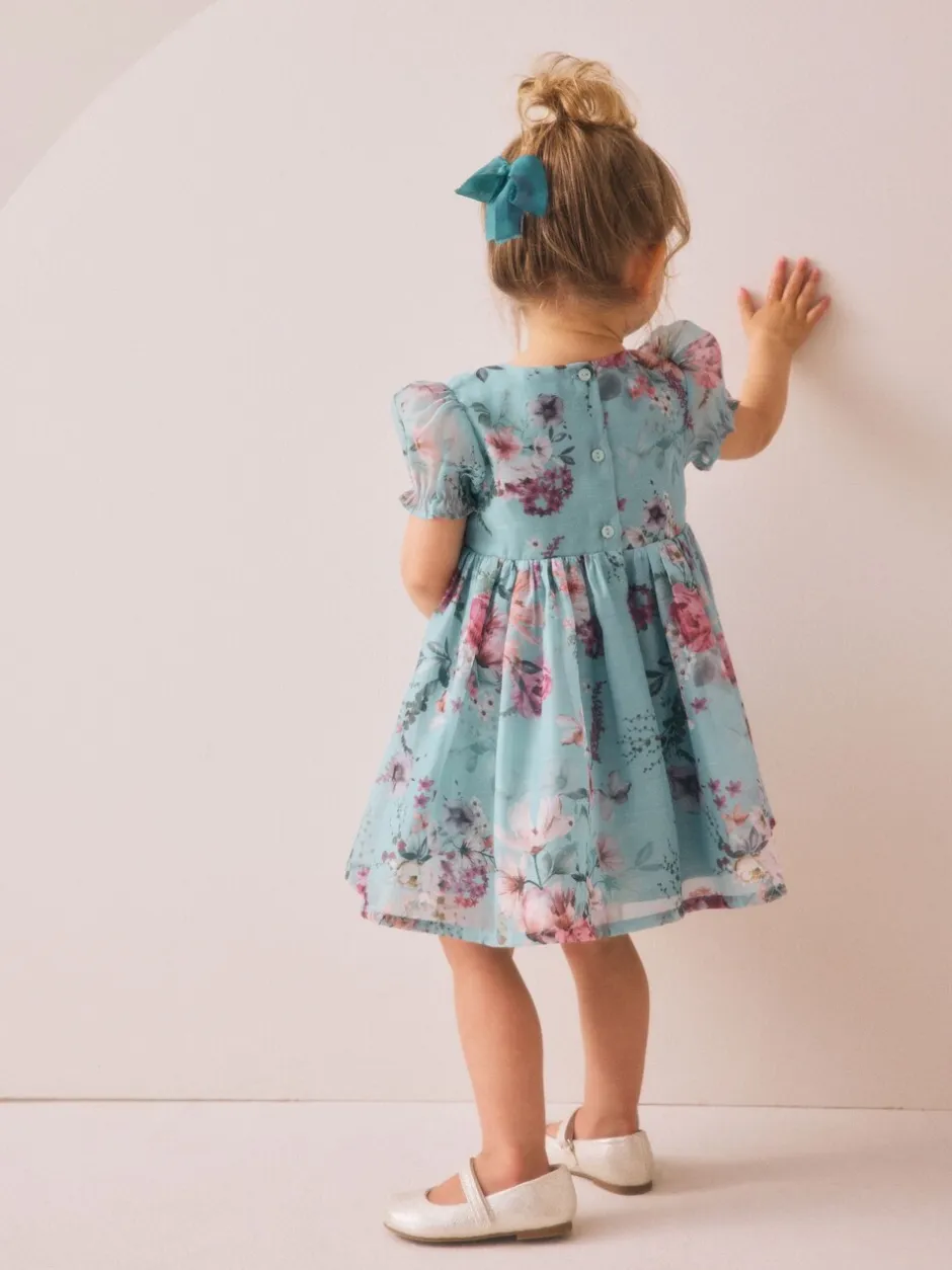 Jurken|Gelegenheidskleding*Next - Jurk met bloemencorsage (3mnd -8jr) Blauw