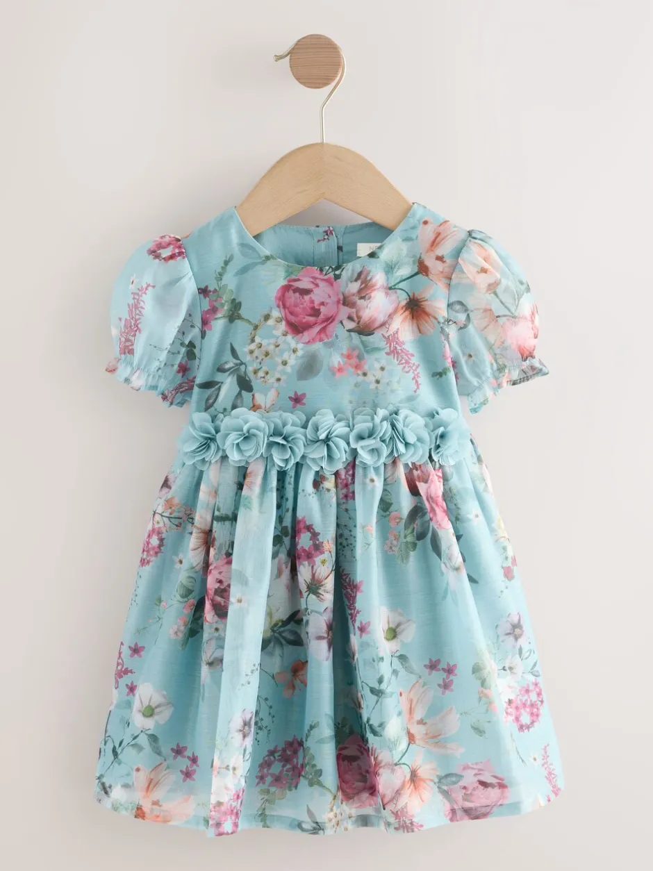 Jurken|Gelegenheidskleding*Next - Jurk met bloemencorsage (3mnd -8jr) Blauw