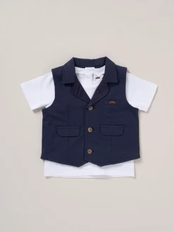 Kostuums En Herenvesten|Little Gent - 100% Cotton Shirt, Waistcoat & Shorts Set Blauw