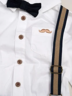 Shirts|Little Gent Blauw - Corduroy Bow Tie Mock Shirt and Trousers With Braces Outfit Set