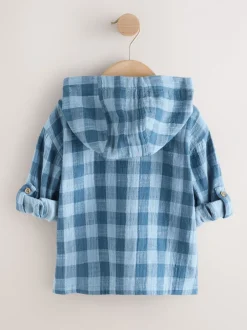 Shirts*Next Blauw - Long Sleeve Check Hooded Shirt (3mths-7yrs)
