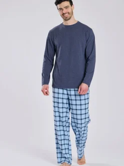 Pyjama's*Loungeable - Pyjama's Set van jersey top en geborstelde Ruit Broeken Blauw