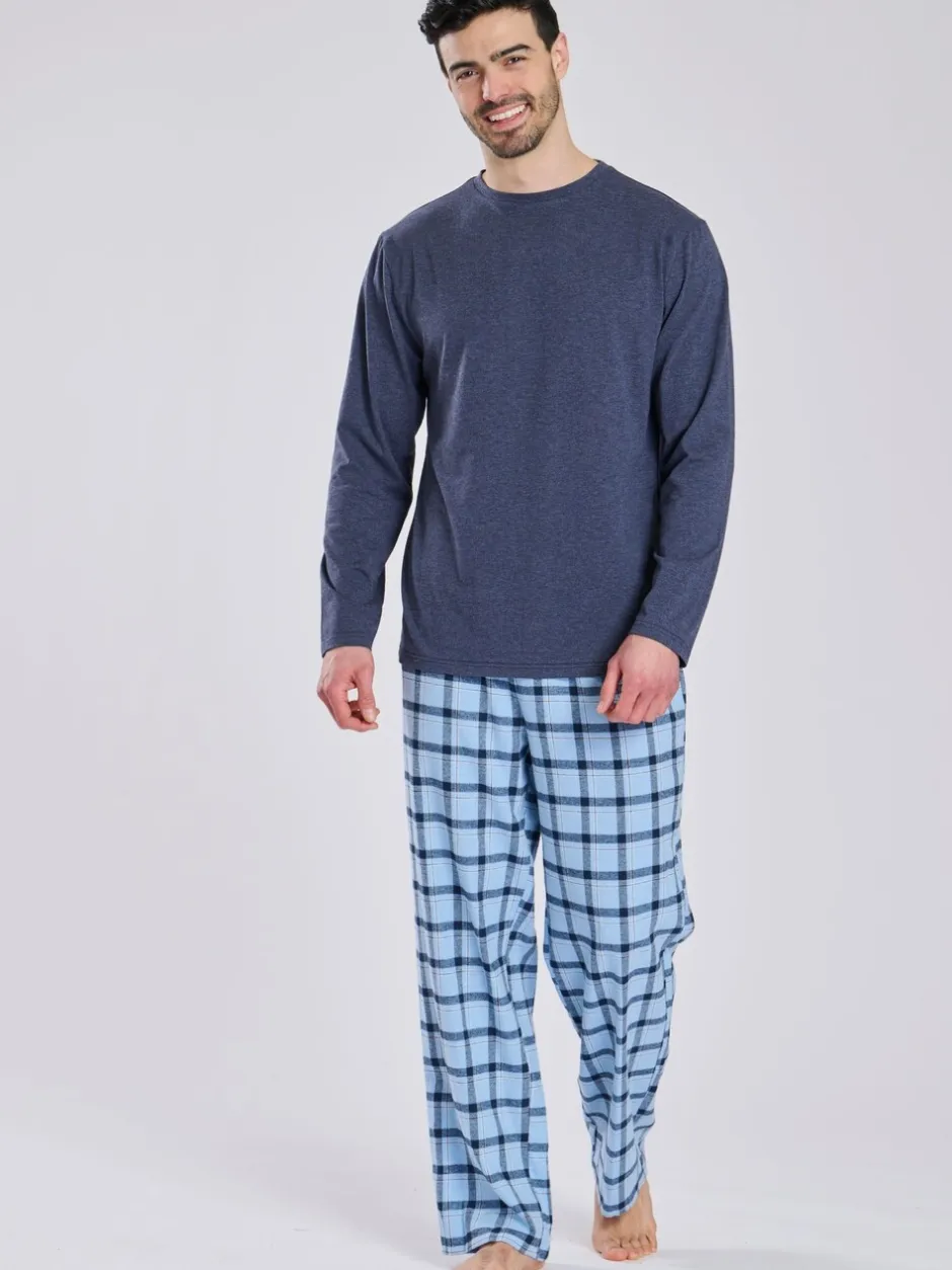 Pyjama's*Loungeable - Pyjama's Set van jersey top en geborstelde Ruit Broeken Blauw
