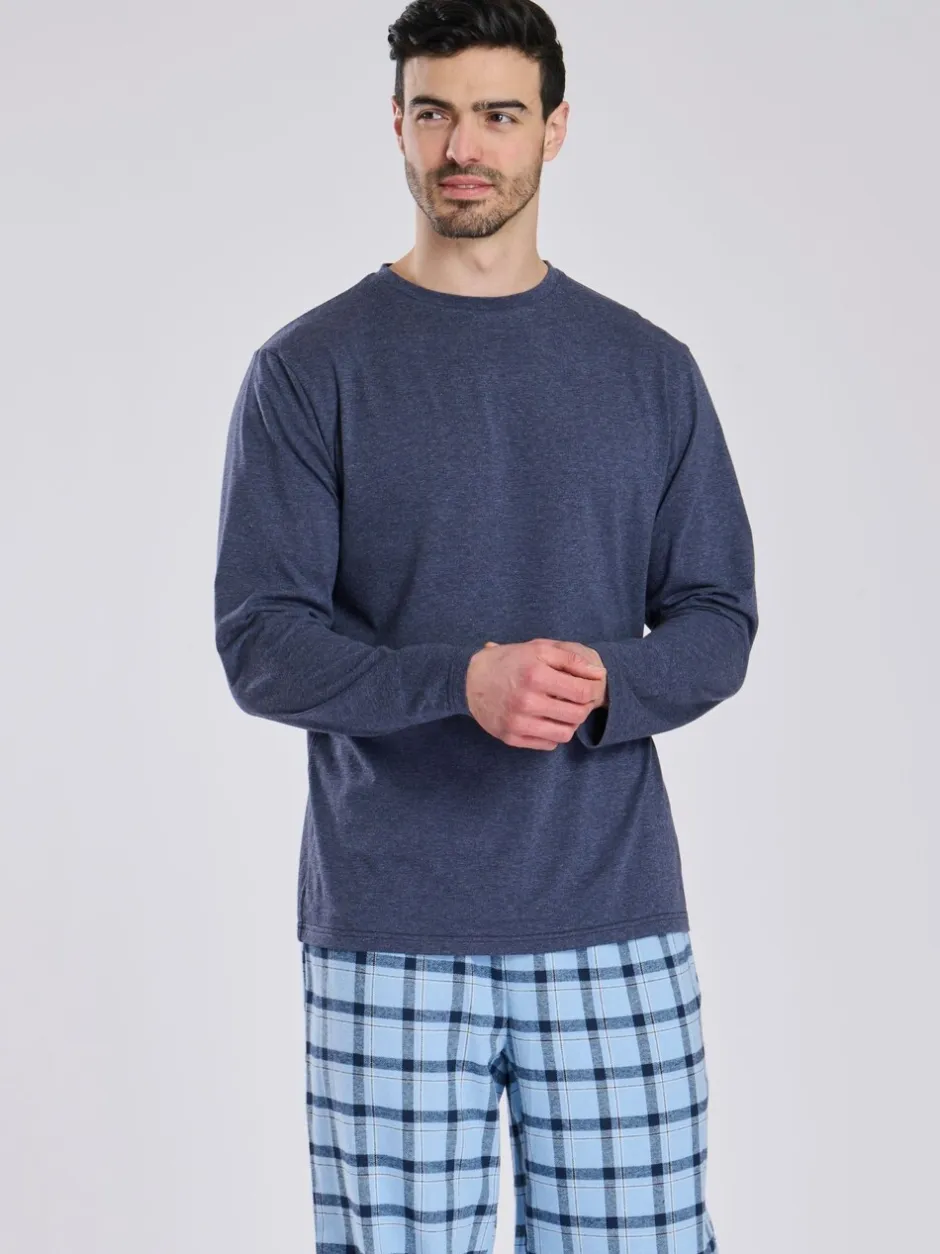 Pyjama's*Loungeable - Pyjama's Set van jersey top en geborstelde Ruit Broeken Blauw