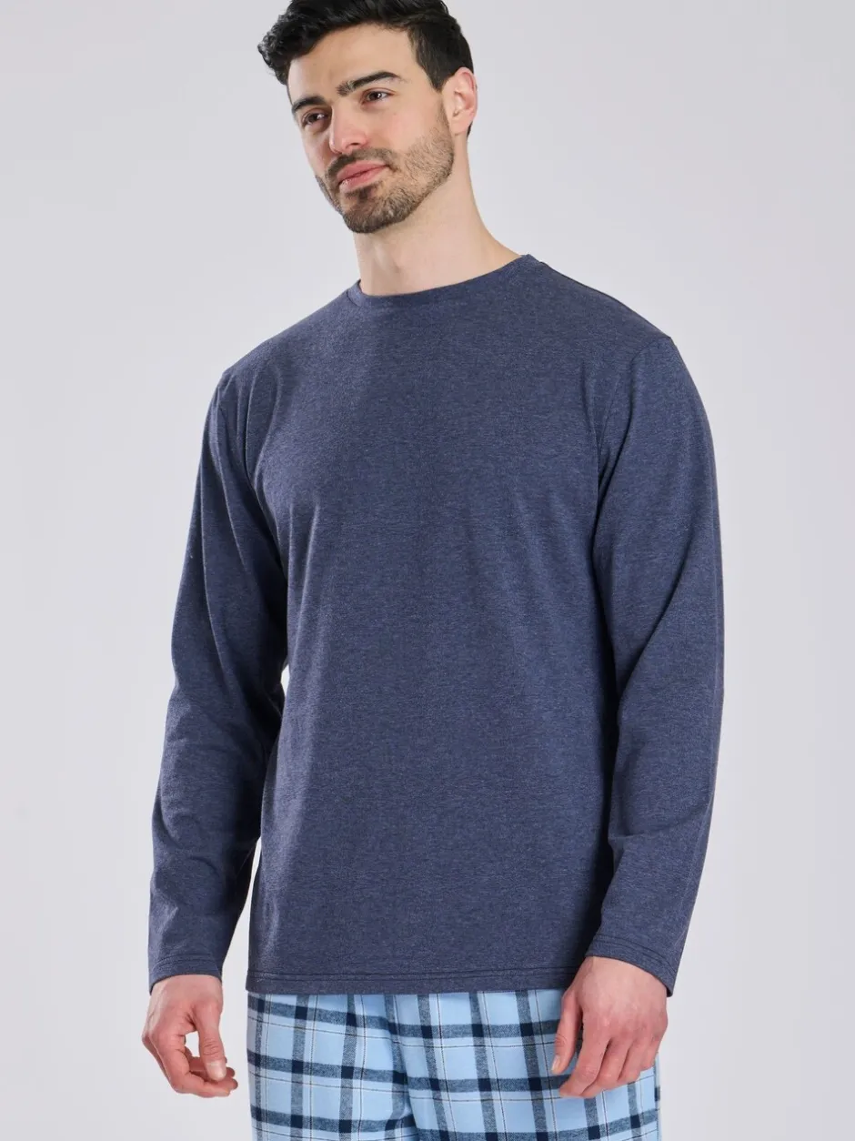 Pyjama's*Loungeable - Pyjama's Set van jersey top en geborstelde Ruit Broeken Blauw