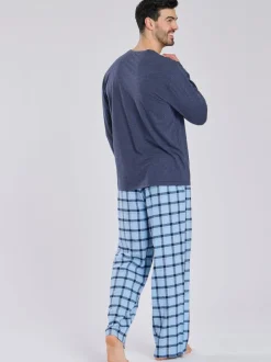 Pyjama's*Loungeable - Pyjama's Set van jersey top en geborstelde Ruit Broeken Blauw