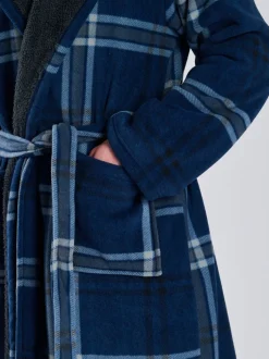 Kamerjassen En Badjassen|Loungeable - Ruit bonded fleece gevoerde kamerjas met capuchon Blauw