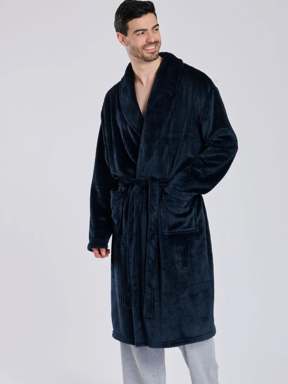 Kamerjassen En Badjassen*Loungeable - wafelstof fleece kamerjas met sjaalkraag Blauw