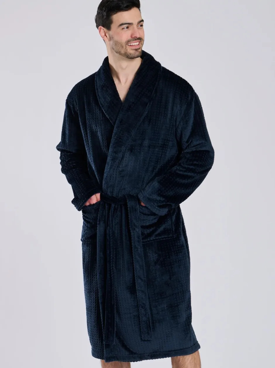 Kamerjassen En Badjassen*Loungeable - wafelstof fleece kamerjas met sjaalkraag Blauw